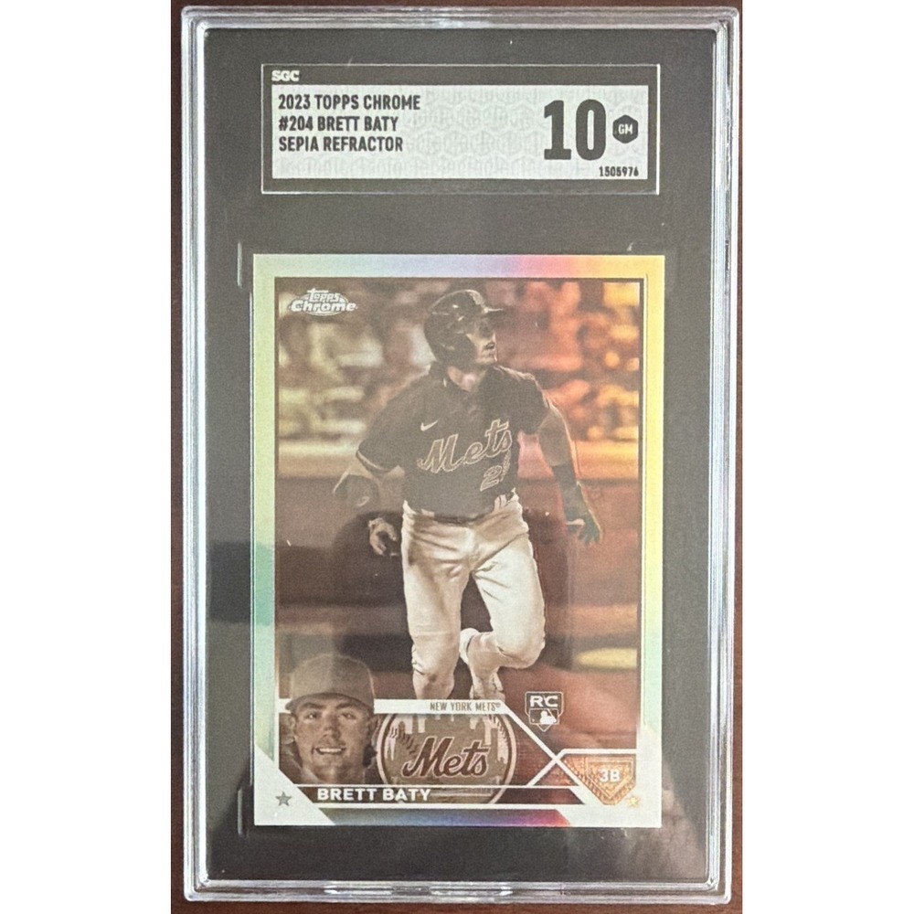 2023 Topps Chrome Brett Baty 204 Sepia Refractor RC SGC 10 New York Mets